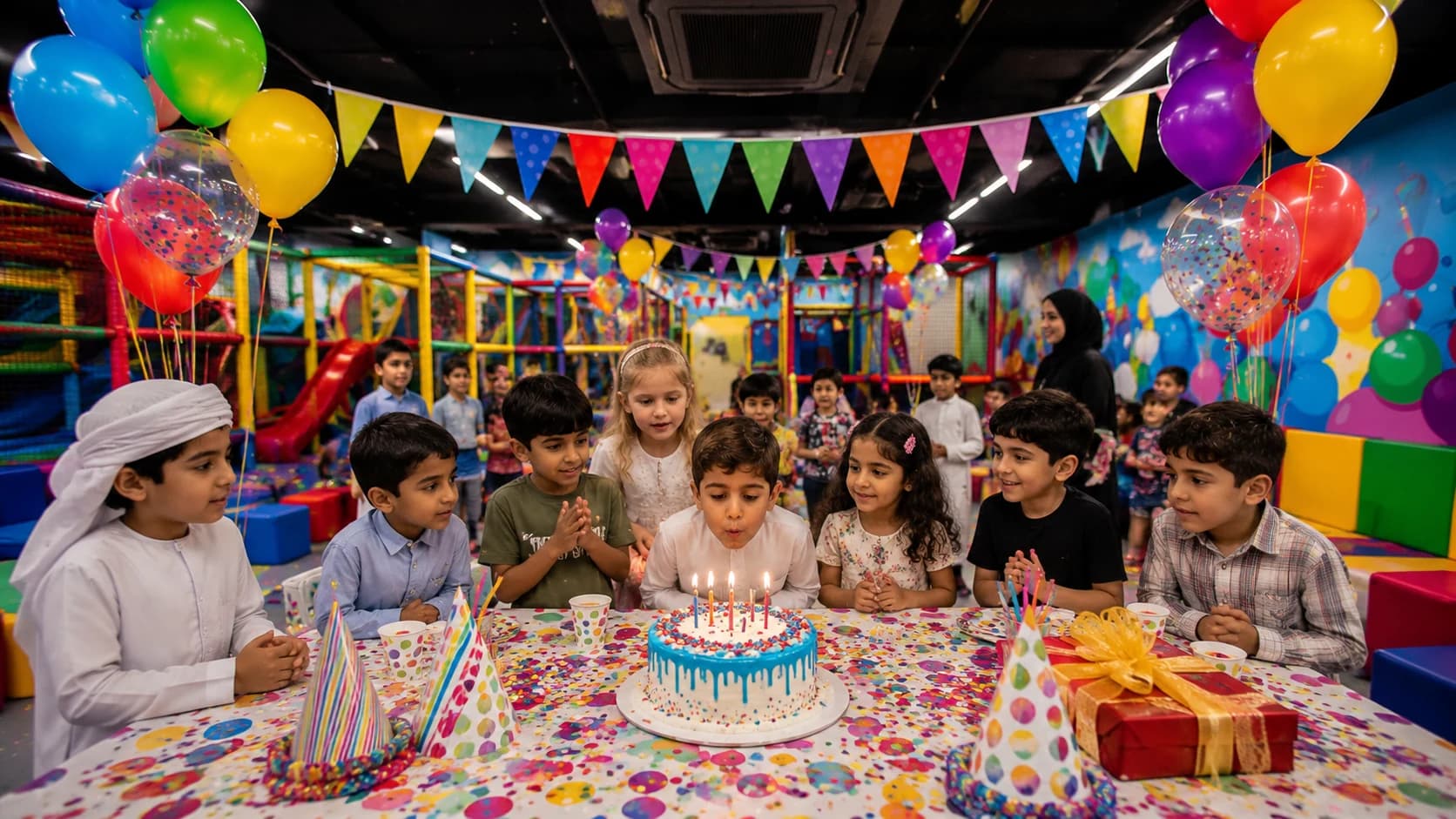 Kids birthday party celebration at WanasaLand indoor playground in Abu Dhabi